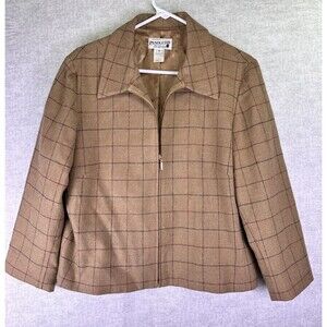 Pendleton Checkered Virgin Wool Jacket Zip Front Blazer Womens Size 12 Vintage